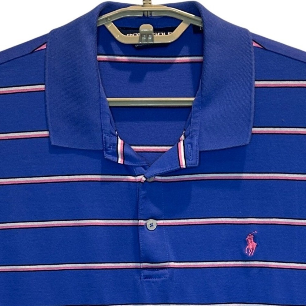 Polo Golf Ralph Lauren Polo Shirt Large Men's Blue Striped Pima Cotton Short Slv